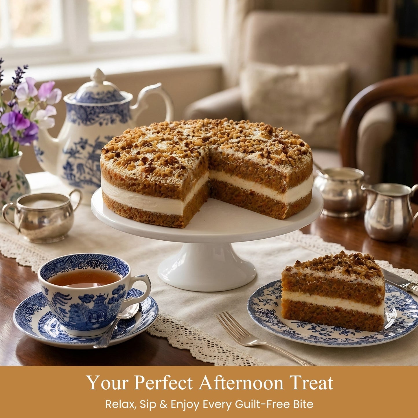 Andy Anand Sugar-Free Carrot Cake, 9-Inch, 3.2 lb – Moist & Flavorful, Diabetic-Friendly, All-Natural, No Preservatives, Birthday Gift Box