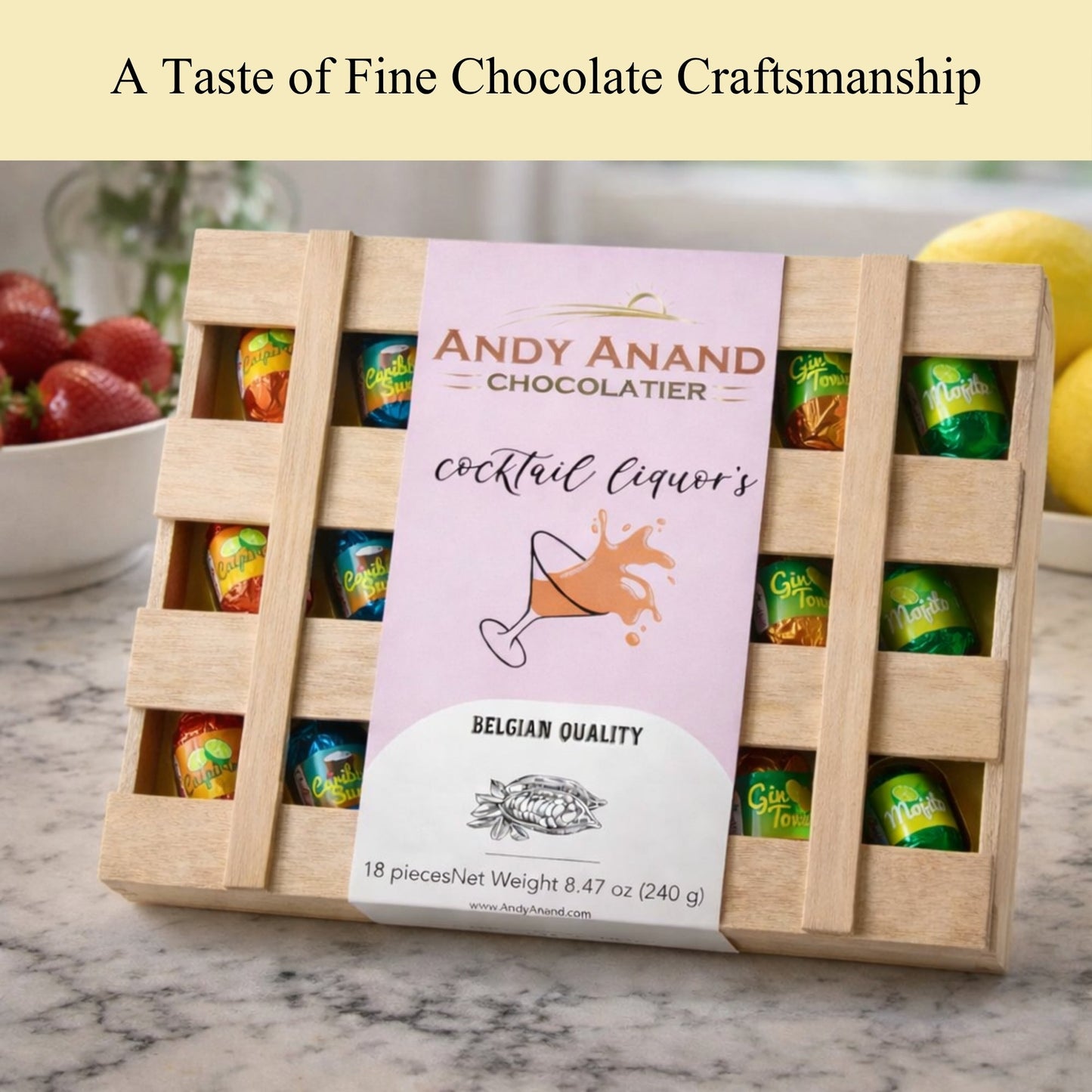Andy Anand Cocktail-Flavored Vegan Dark Chocolates, 18 pc – Six Non-Alcoholic Flavors, 60% Cocoa Butter, Gluten-Free Birthday Gift Box