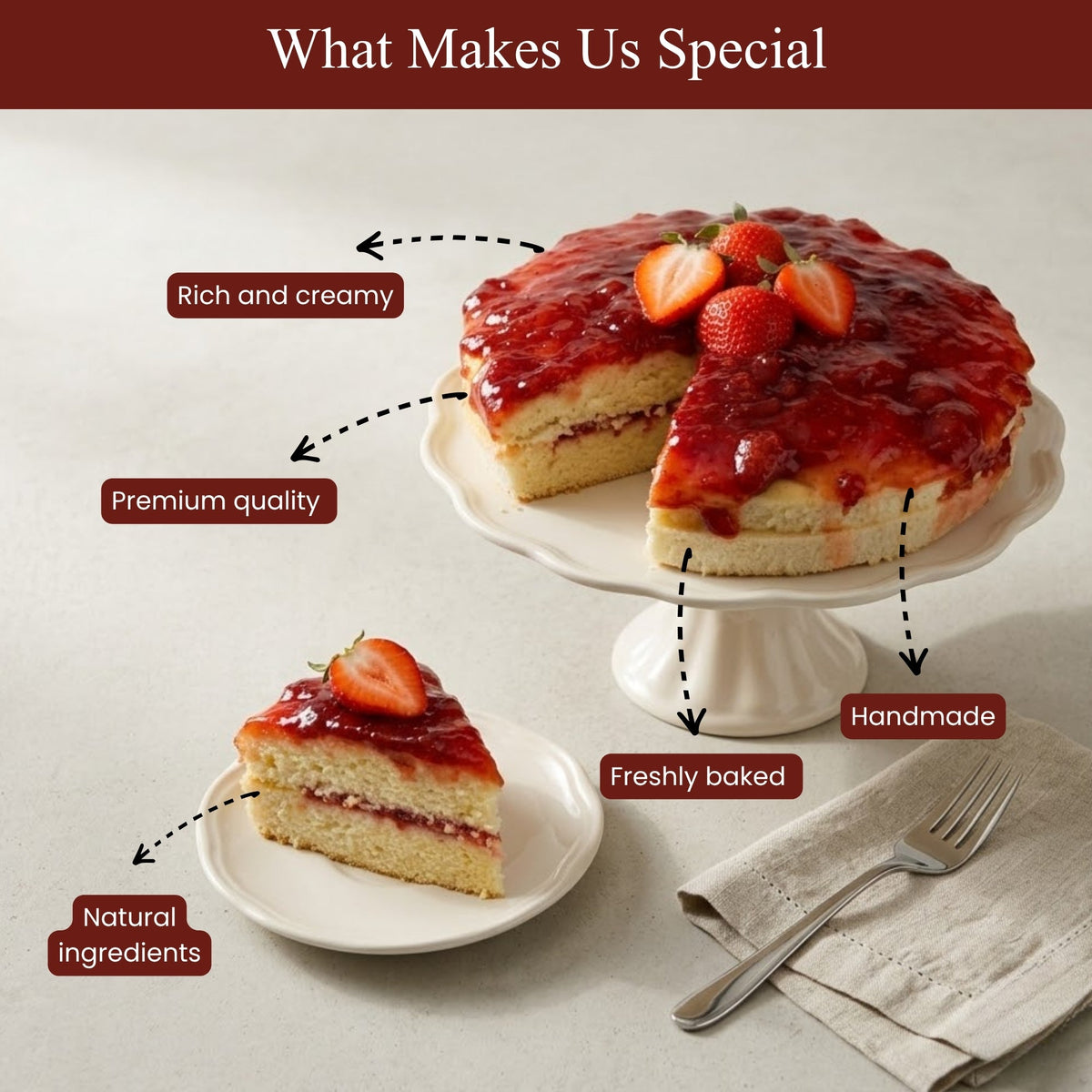 Andy Anand Traditional Strawberry Cake, 9-Inch, 2 lb – Freshly Baked, Real Strawberries, No Preservatives, Birthday & Celebration Gift Box