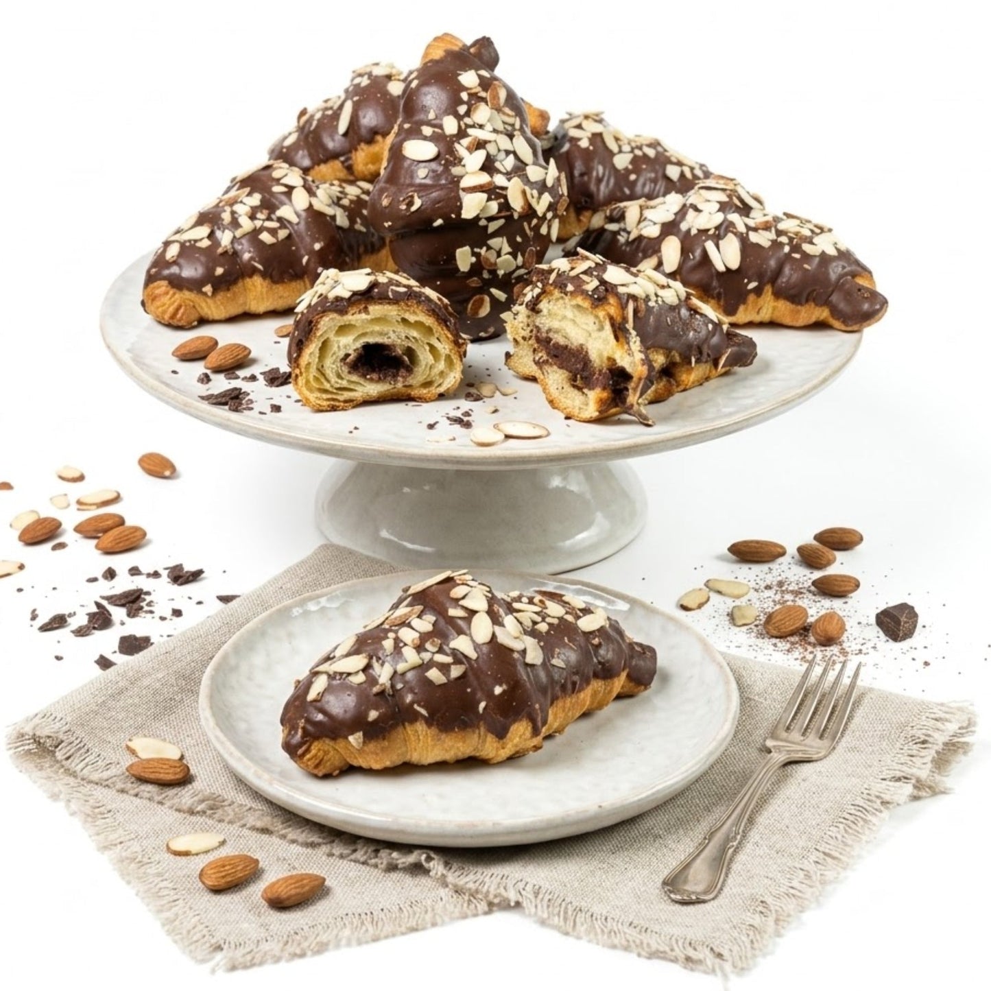 Andy Anand Sugar-Free Dark Chocolate Almond Croissant Cake, 10 pc, 2 lb – Keto & Diabetic-Friendly, Hand-Rolled, No Preservatives Gift Box