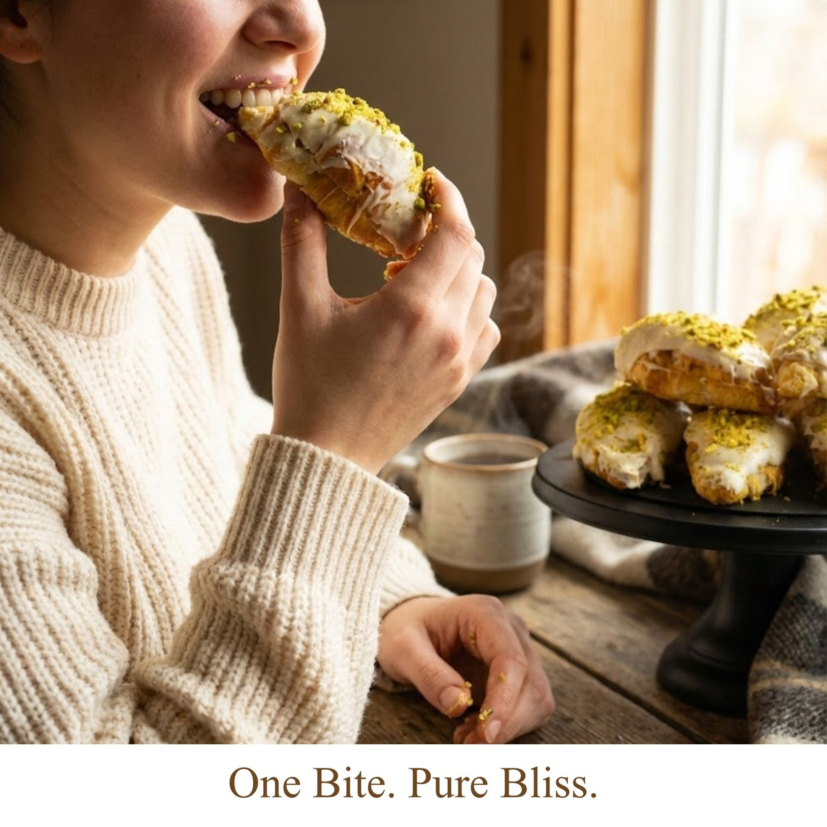 Andy Anand White Chocolate Pistachio Croissant Cake, 10 pc, 2 lb – Hand-Rolled French Butter Croissants, Gourmet Birthday Gift Box