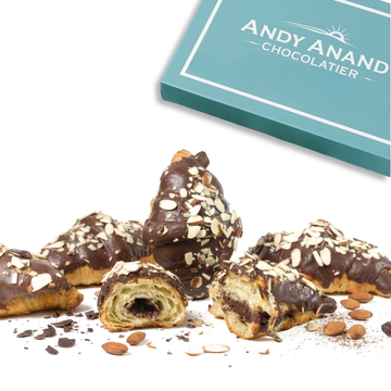 Andy Anand Dark Chocolate Almond Croissant Cake, 10 pc, 2 lb – Hand-Baked, Buttery Flaky Pastry, Toasted Almonds, Gourmet Birthday Gift Box