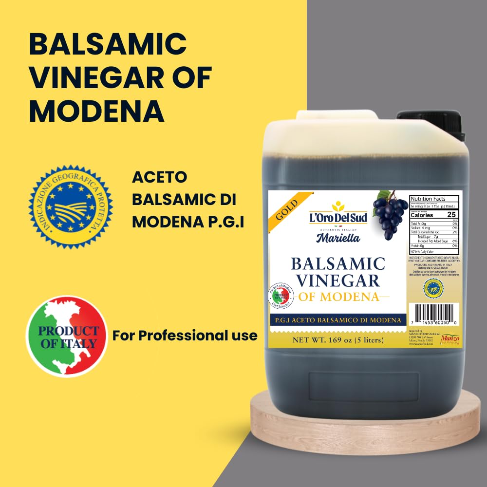 L'Oro Del Sud, "Gold Label" 8 year Aged Balsamic Vinegar of Modena, IGP Certified, 5 liters (169 fl oz)