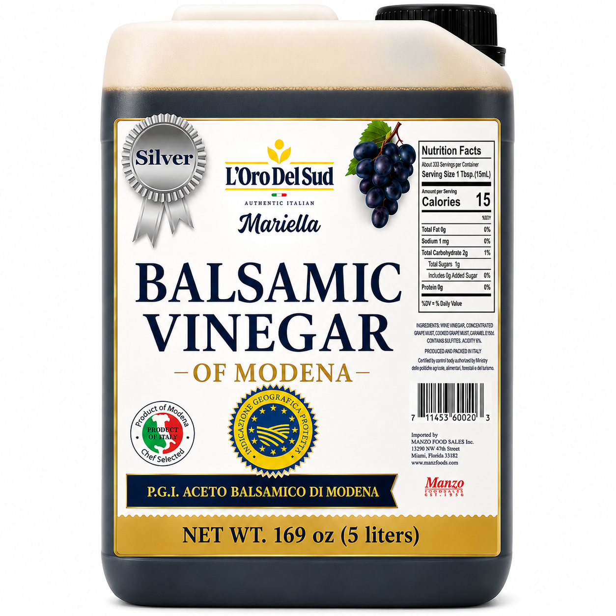 L'Oro Del Sud, Aged Balsamic Vinegar of Modena, IGP Certified, 5 Liters (169 fl oz)