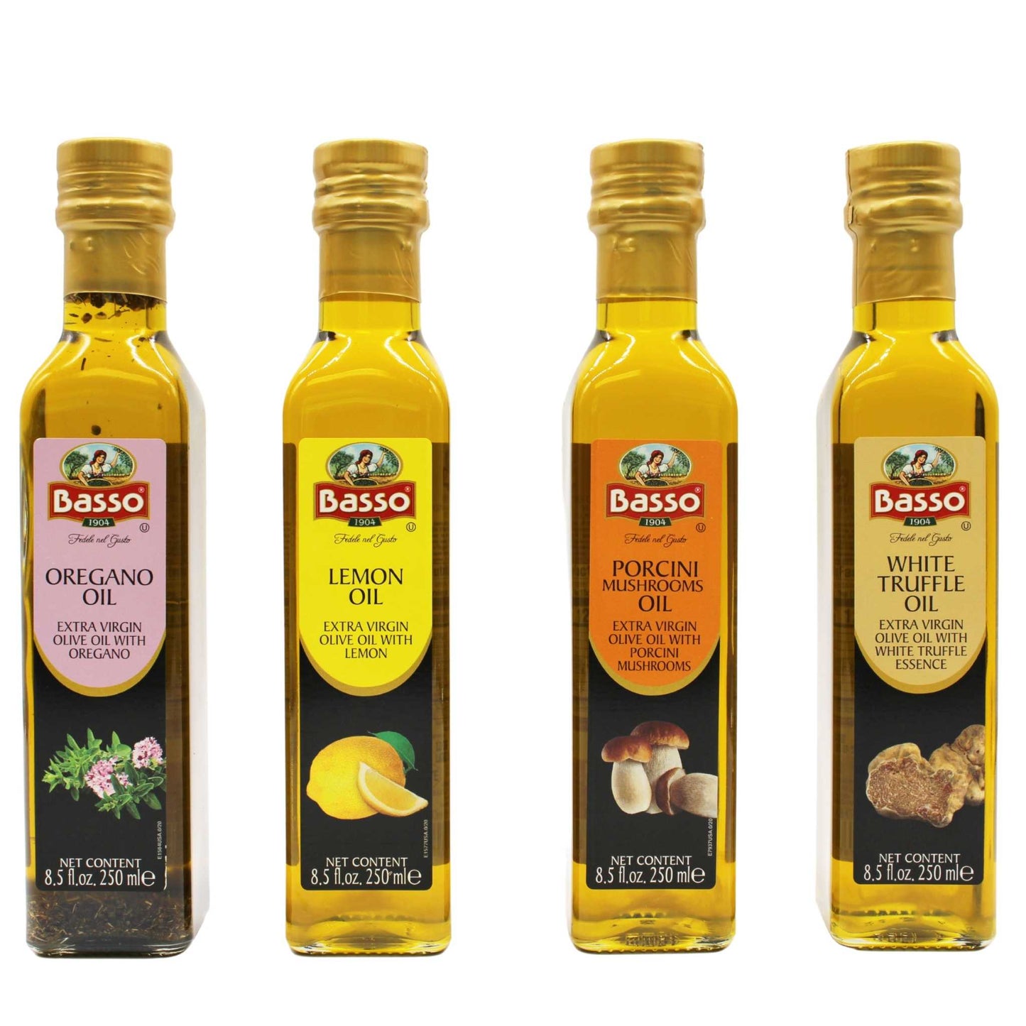 LIQUIDATION! Basso 1904 Infused Extra Virgin Olive Oil Gift Set – 4 x 8.5 fl. oz (250 ml) Best By 01/2026
