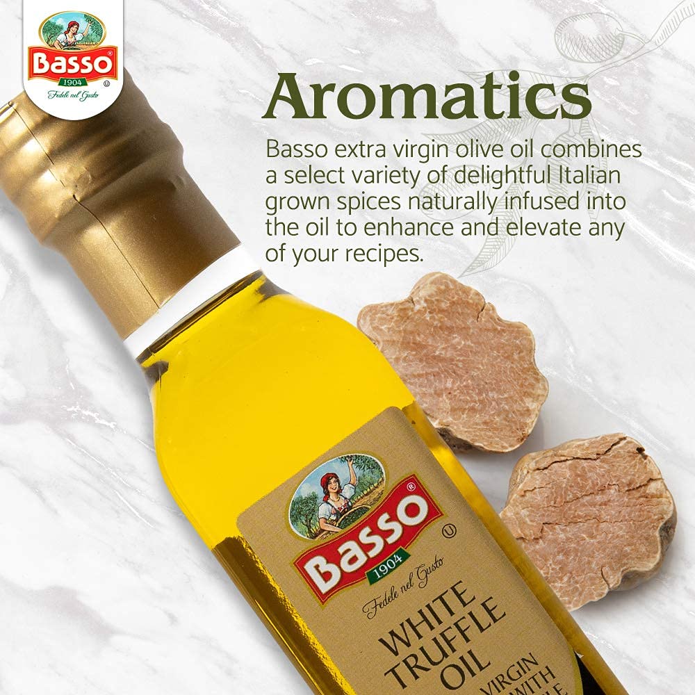 Basso 1904, White Truffle Infused Extra Virgin Olive Oil – 250 ml (8.5 oz)