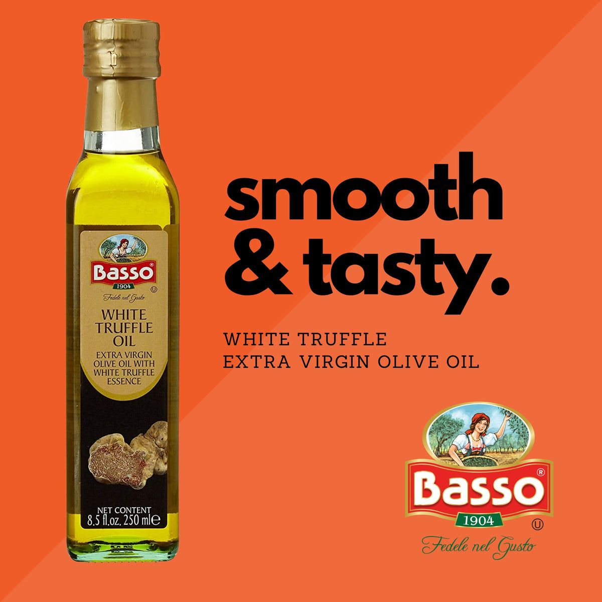 Basso 1904 White Truffle Infused Extra Virgin Olive Oil – Gourmet Finishing Oil – 250 ml (8.5 fl oz)