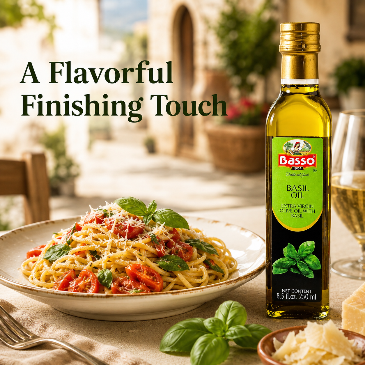 Basso 1904 Basil Infused Extra Virgin Olive Oil – Italian Finishing Oil – 8.5 fl oz (250 ml)