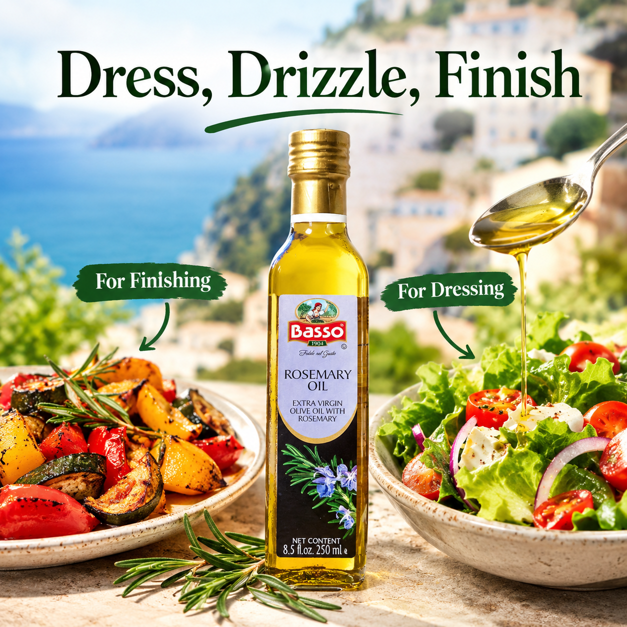 Basso 1904 Rosemary Infused Extra Virgin Olive Oil – Italian Finishing Oil – 8.5 fl oz (250 ml)