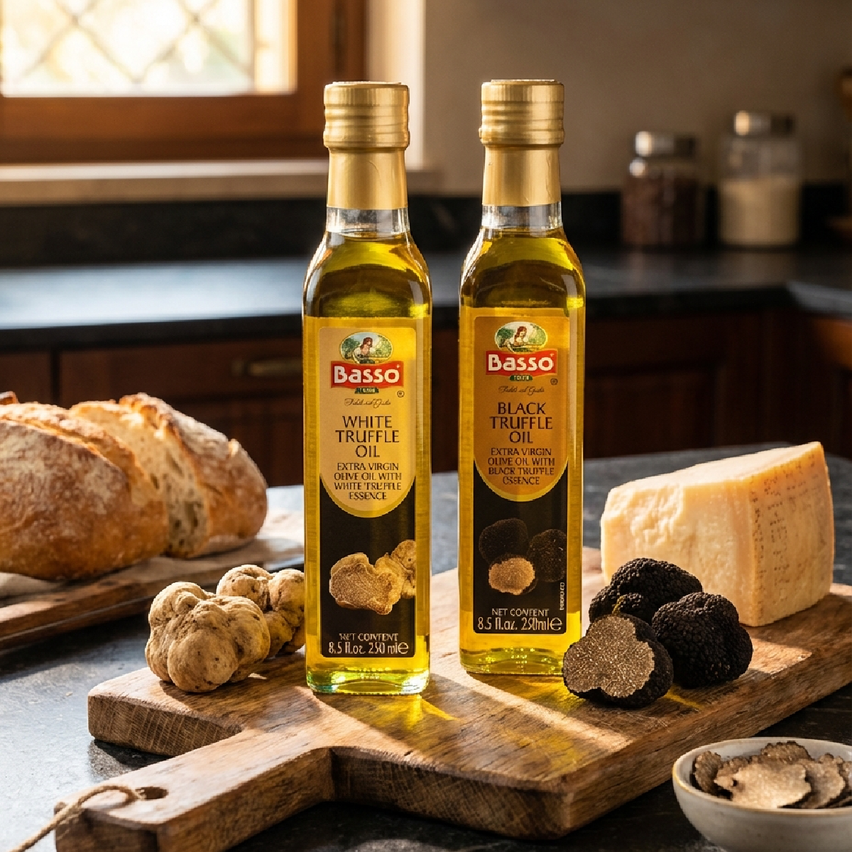 Basso 1904 Black & White Truffle Infused EVOO Duo – Gourmet Finishing Oils – 2 x 8.5 fl oz (250 ml)