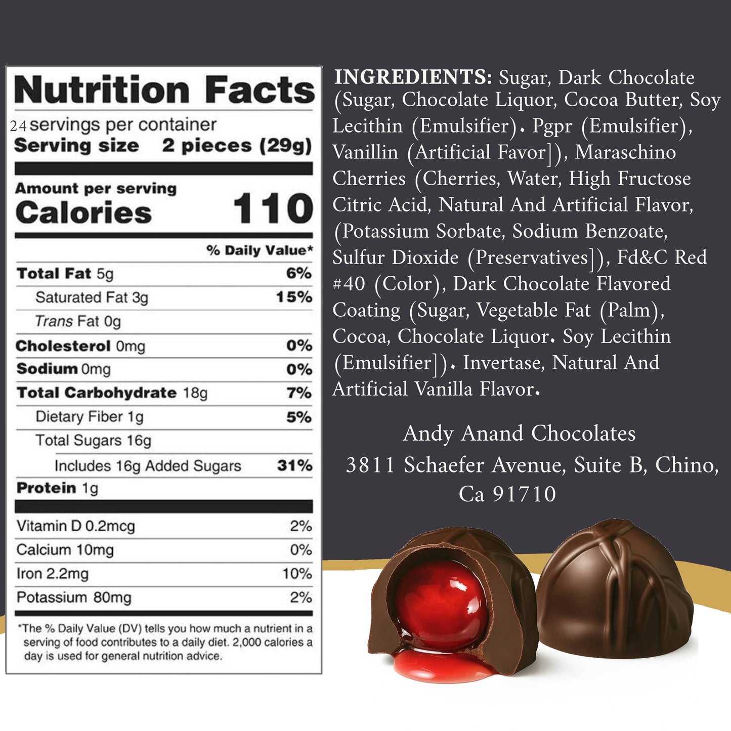 Andy Anand Belgian Dark Chocolate Cherry Cordials – 48 Pcs Vegan Gift Box, Decadent Delicacies Made with 60% Chocolate (Cocoa Butter), Perfect for Gifting and Appreciation