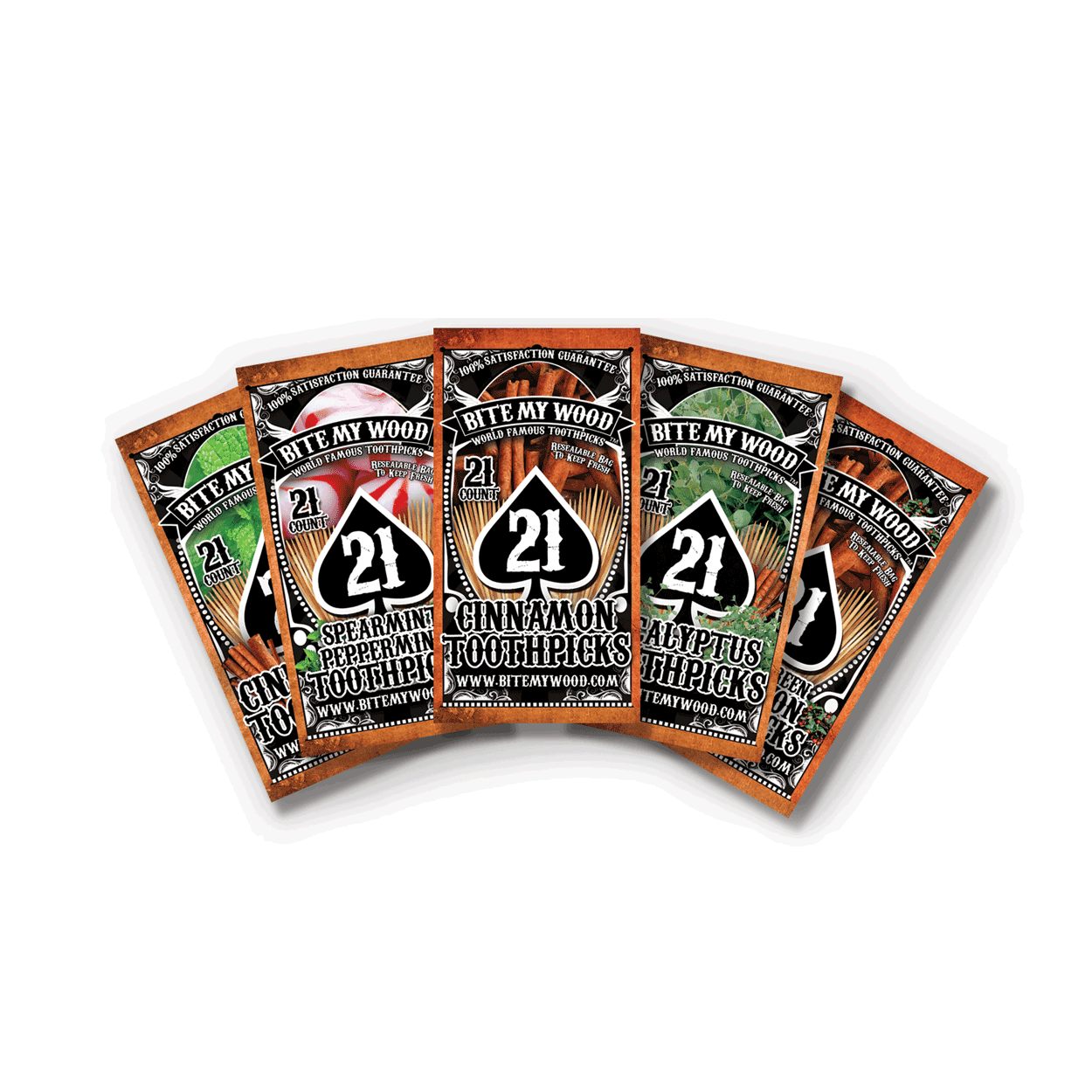 Flavored Birchwood Toothpicks Variety Pack, 21-Count Resealable Bags