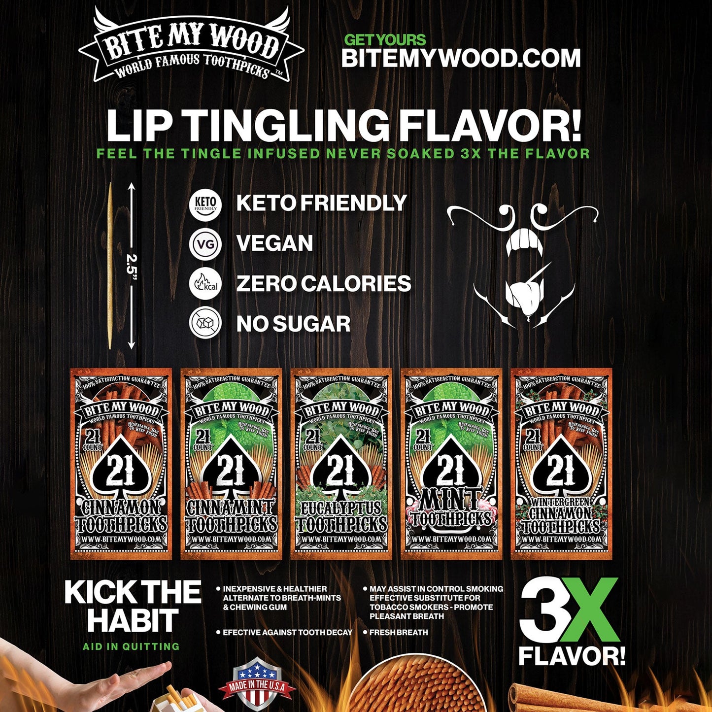 Flavored Birchwood Toothpicks Variety Pack, 21-Count Resealable Bags