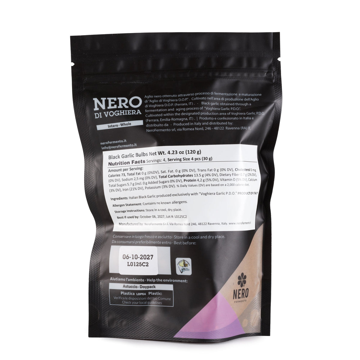 NERO FERMENTO Italian Whole Black Garlic 4.23 oz (3-4 bulbs)