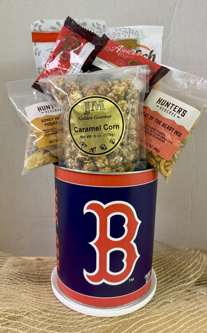 Boston Red Sox Gift Tin Basket - Savory or Sweet Snacks - Made in USA
