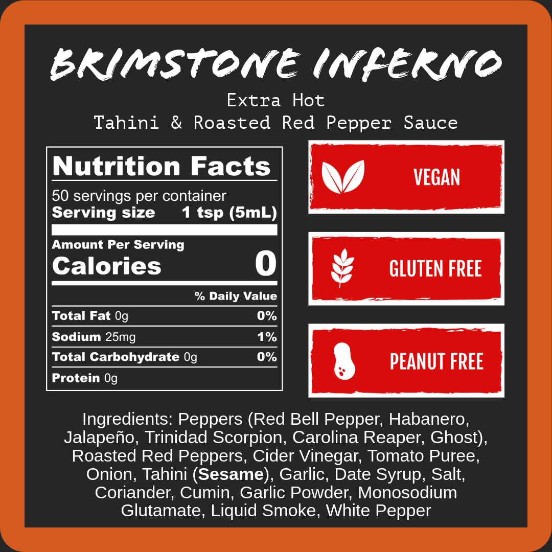 Brimstone Inferno - Extra Hot Tahini & Roasted Red Pepper Sauce (9oz)