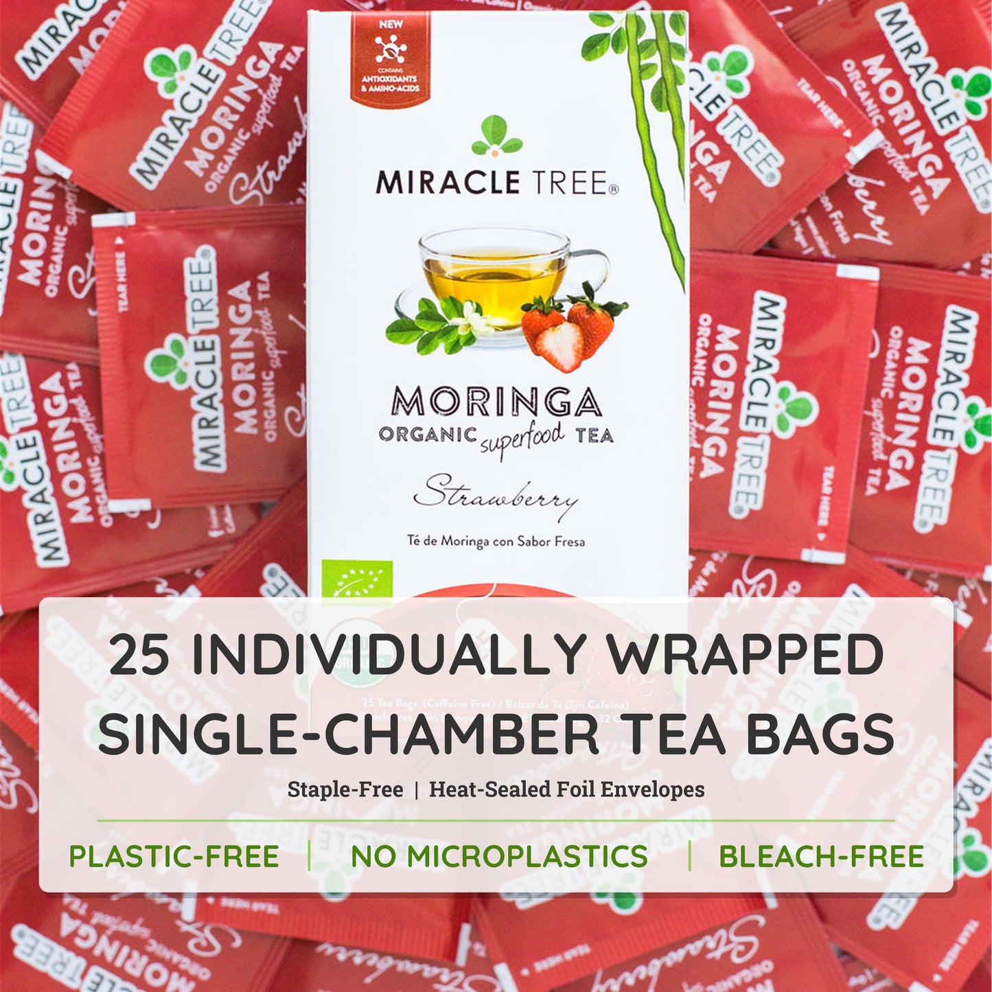 Organic Moringa Tea - Strawberry - Caffeine-Free Herbal Tea