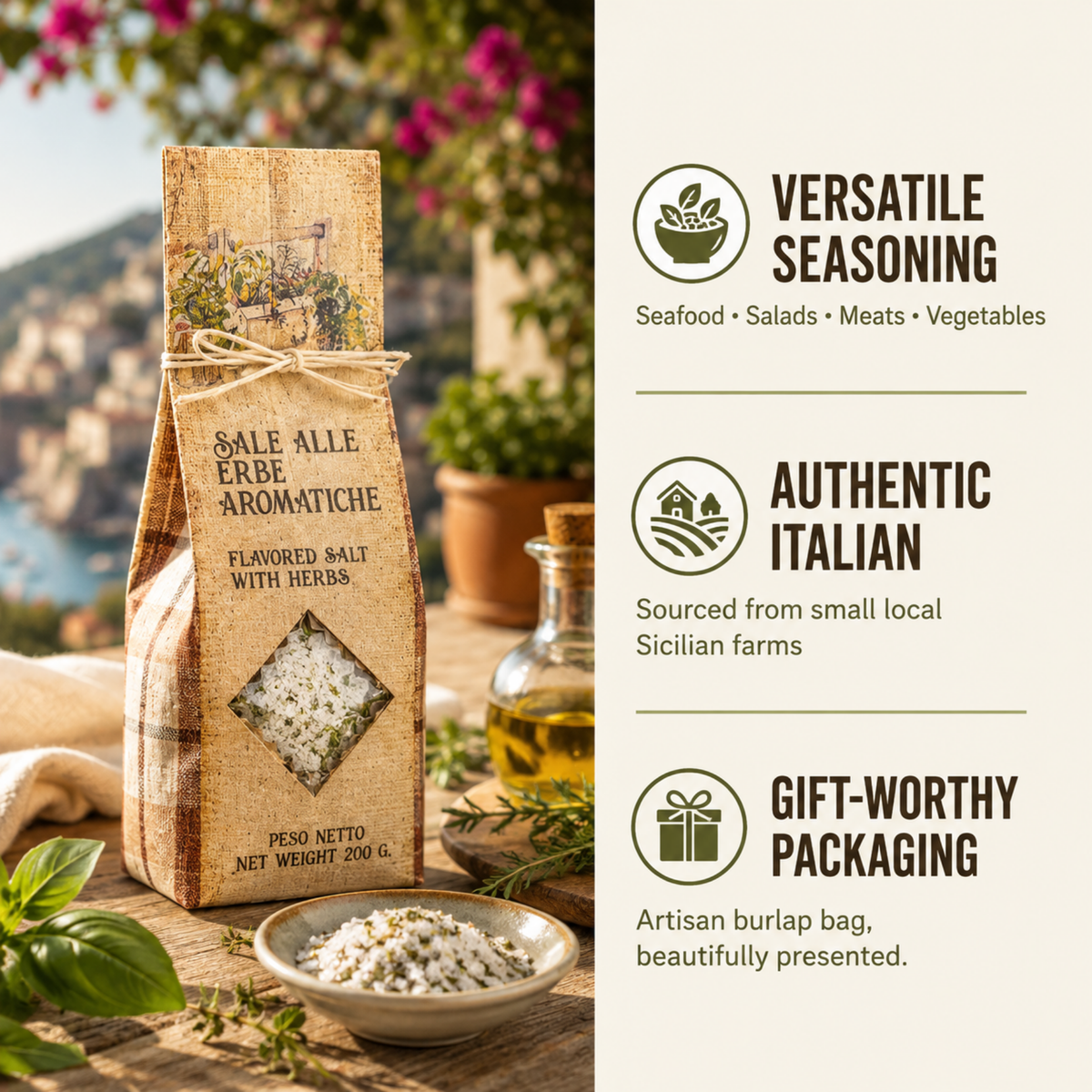 Artigiani dei Sapori, Sicilian Sea Salt with Aromatic Herbs, 7oz (198g)