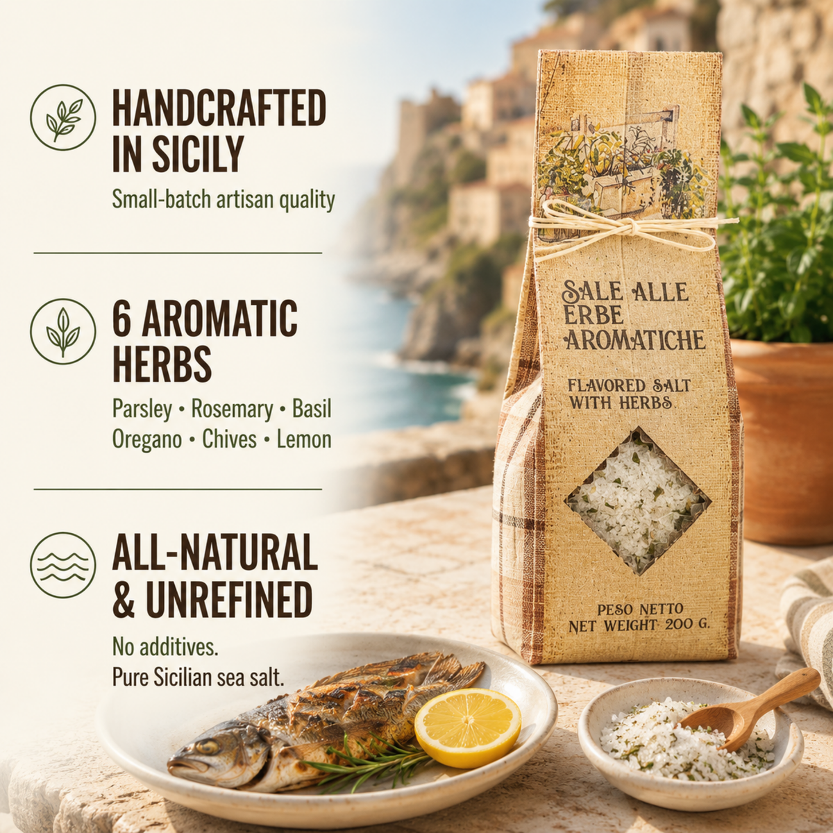 Artigiani dei Sapori, Sicilian Sea Salt with Aromatic Herbs, 7oz (198g)