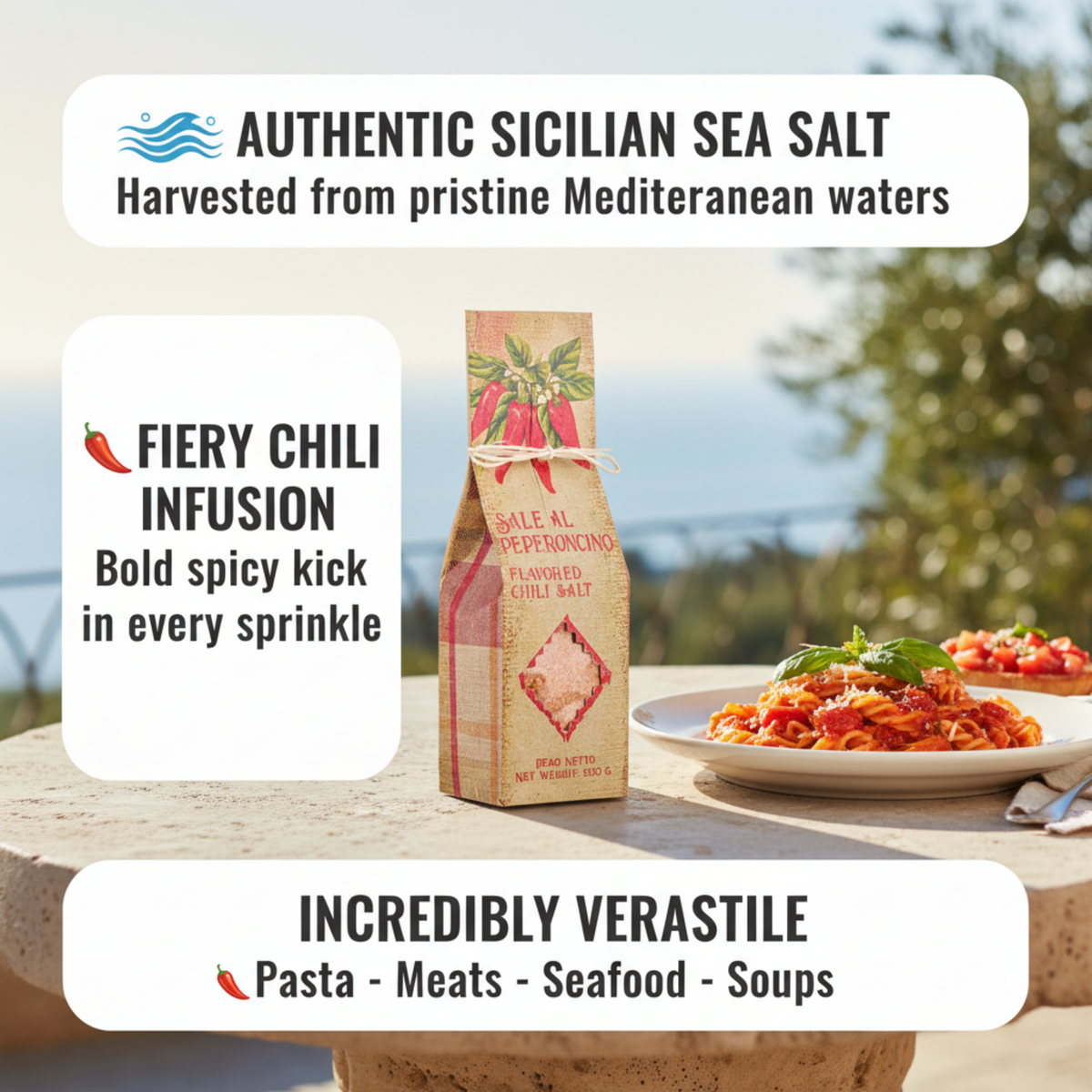 Artigiani dei Sapori, Sicilian Sea Salt with Chili Peppers, 7oz (198g)