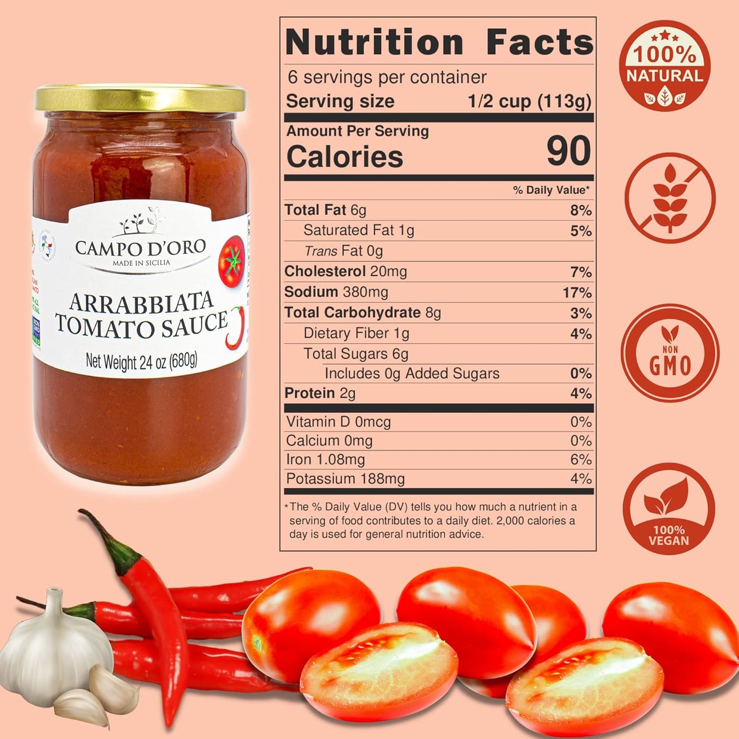 Campo D'Oro, Arrabiatta Tomato Sauce 24 oz