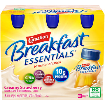 Carnation Breakfast Essentials Ready To Drink Nutritional Breakfast Drink, Creamy Strawberry, 6 - 8 Fl Oz Bottles