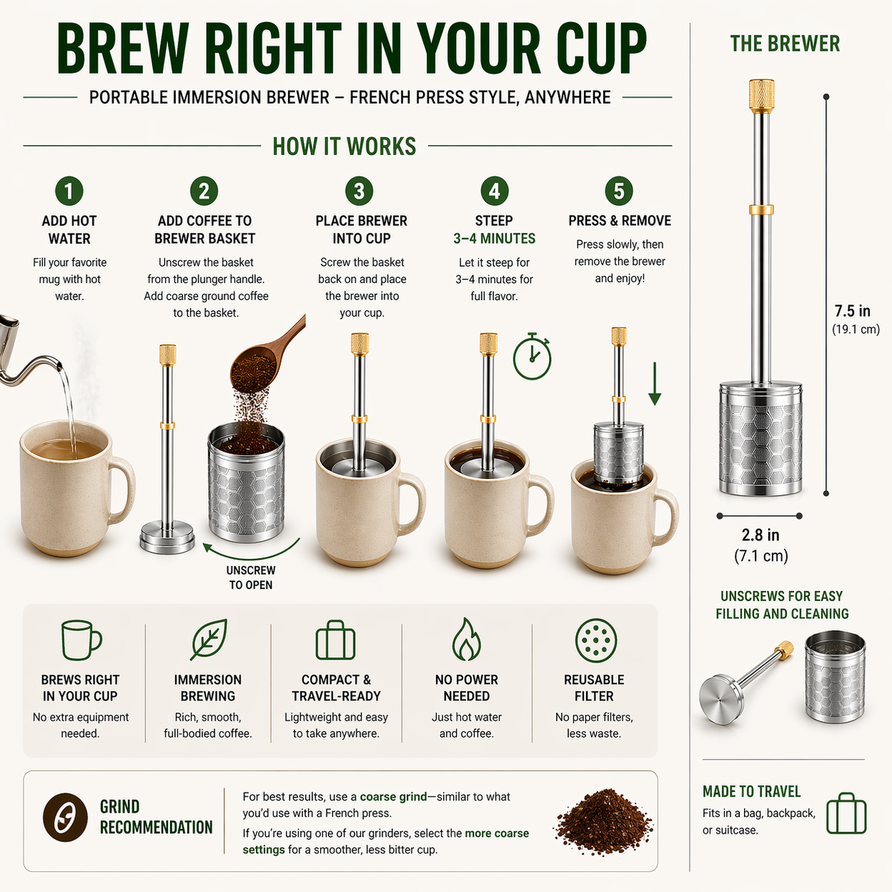 Portable Immersion Coffee Brewer