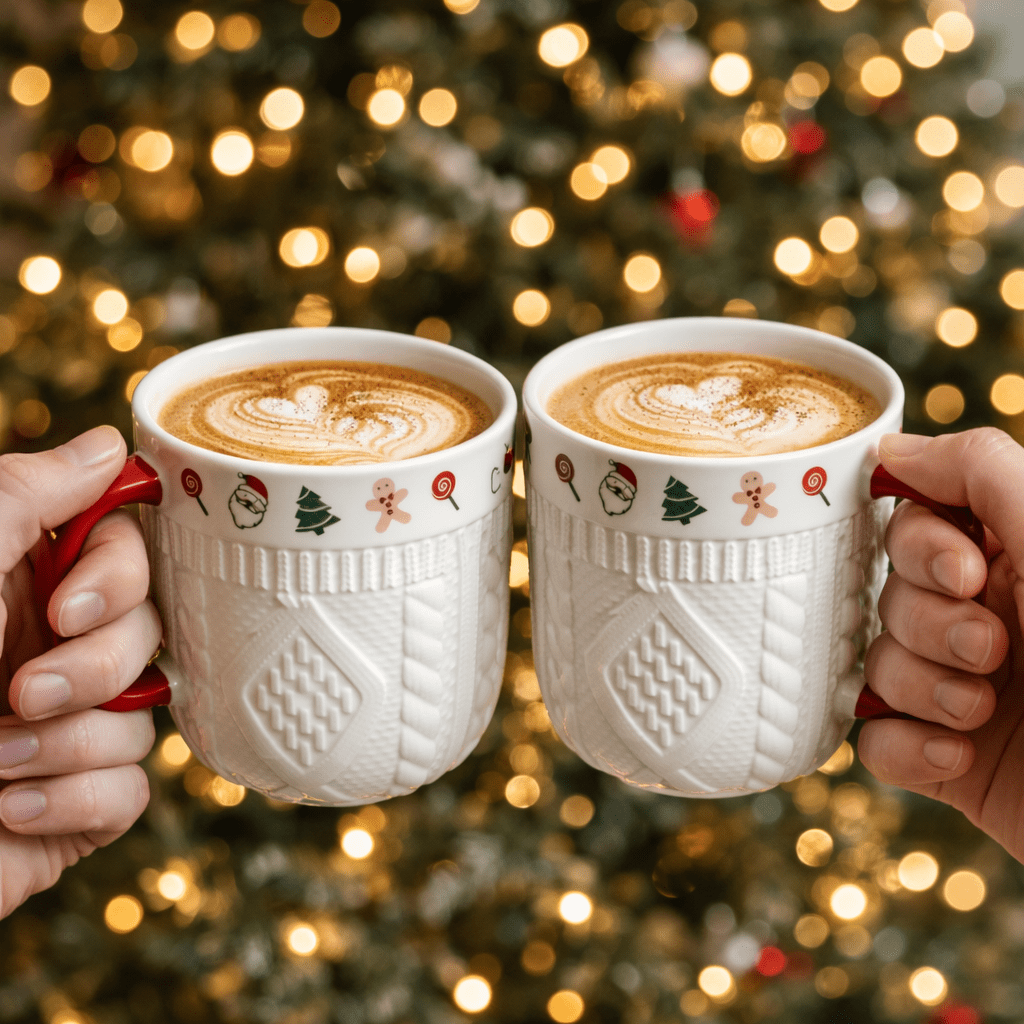 Christmas Ceramic Mug Set – Cozy Sweater Style Coffee Mugs, Holiday Gift