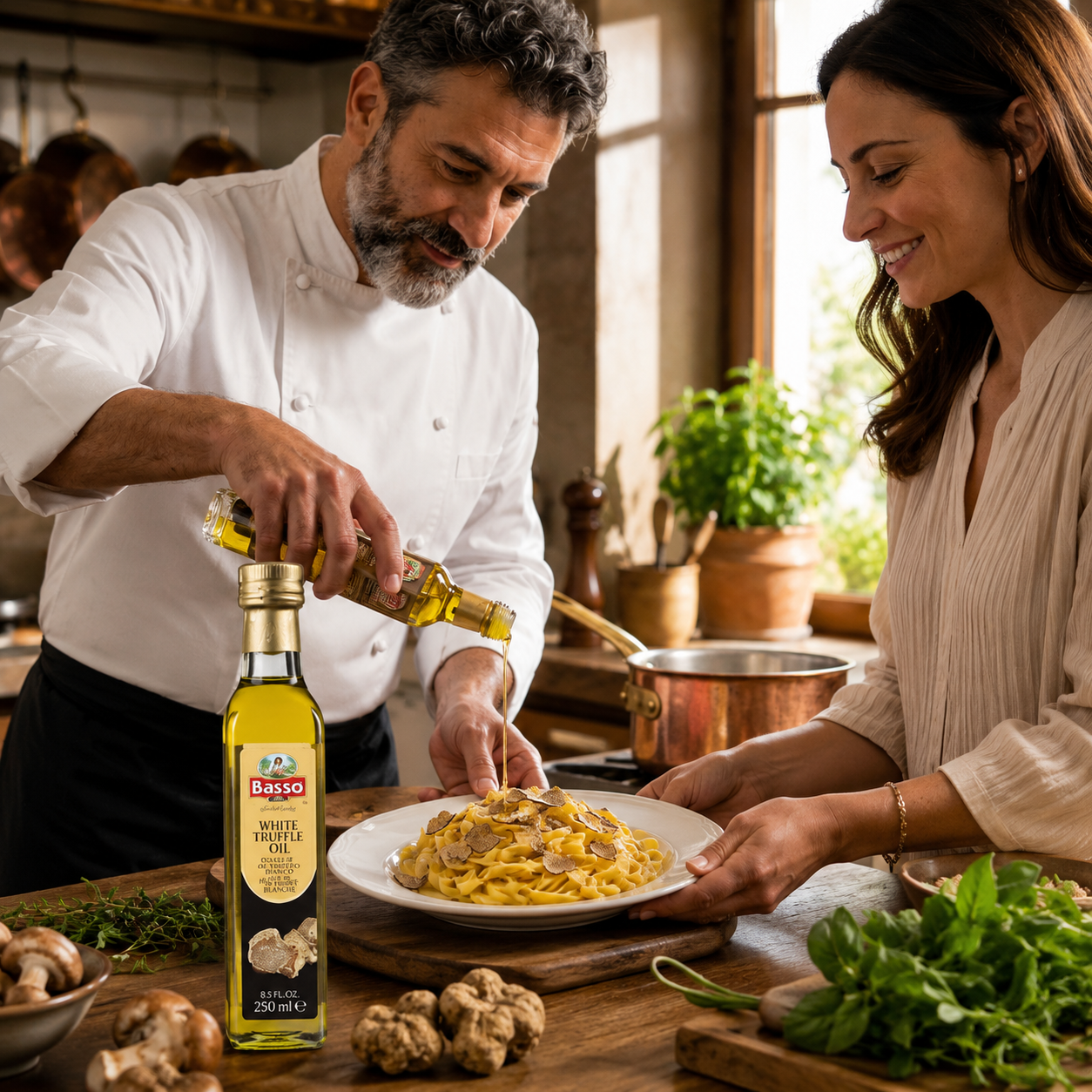 Basso 1904 White Truffle Infused Extra Virgin Olive Oil – Gourmet Finishing Oil – 250 ml (8.5 fl oz)
