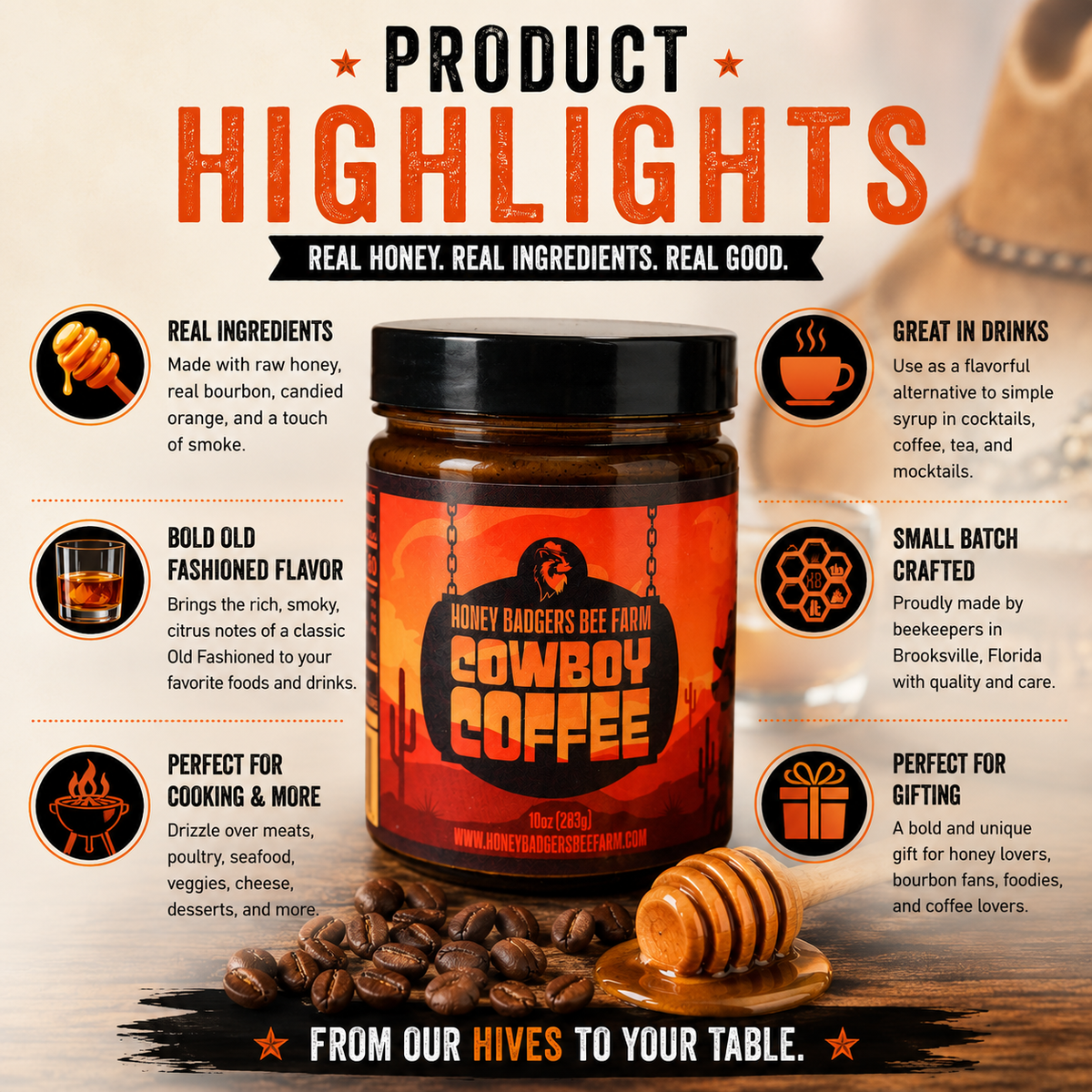 Cowboy Coffee - Instant Honey Coffee - All-in-one - Just add to hot water