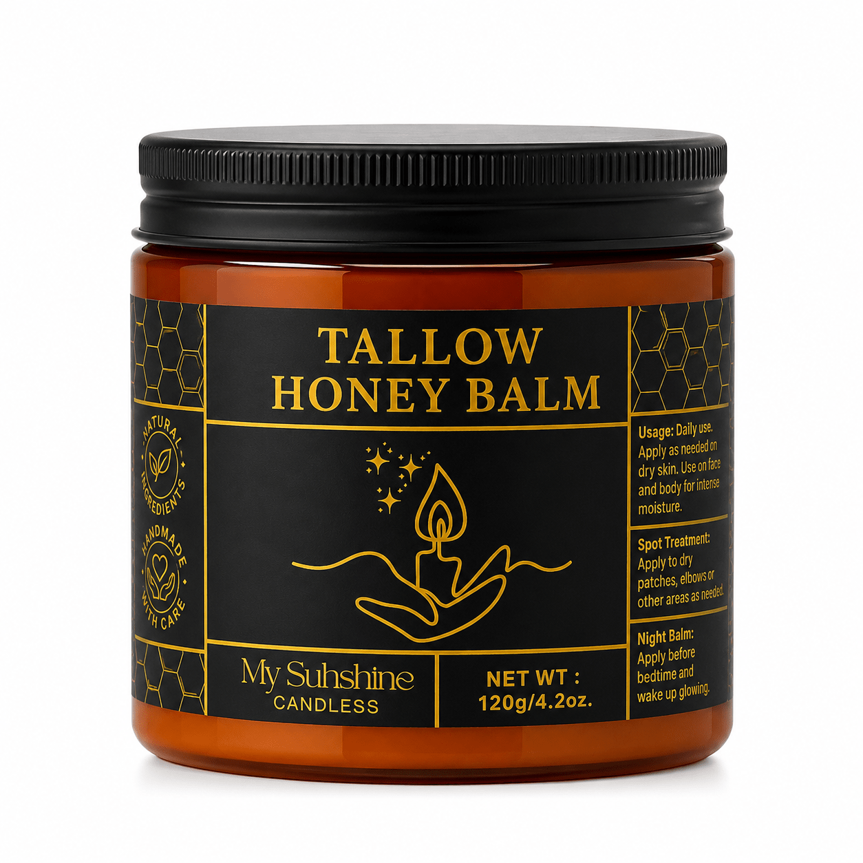 Organic Grass-Fed Beef Tallow Balm with Raw Honey – Handmade Deep Moisturizing Skin Balm for Dry Skin, Face & Body Care