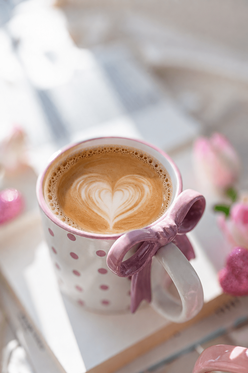 Bowknot Heart Ceramic Mug with Dots Pattern – Romantic Coffee & Tea Cup for Gifts