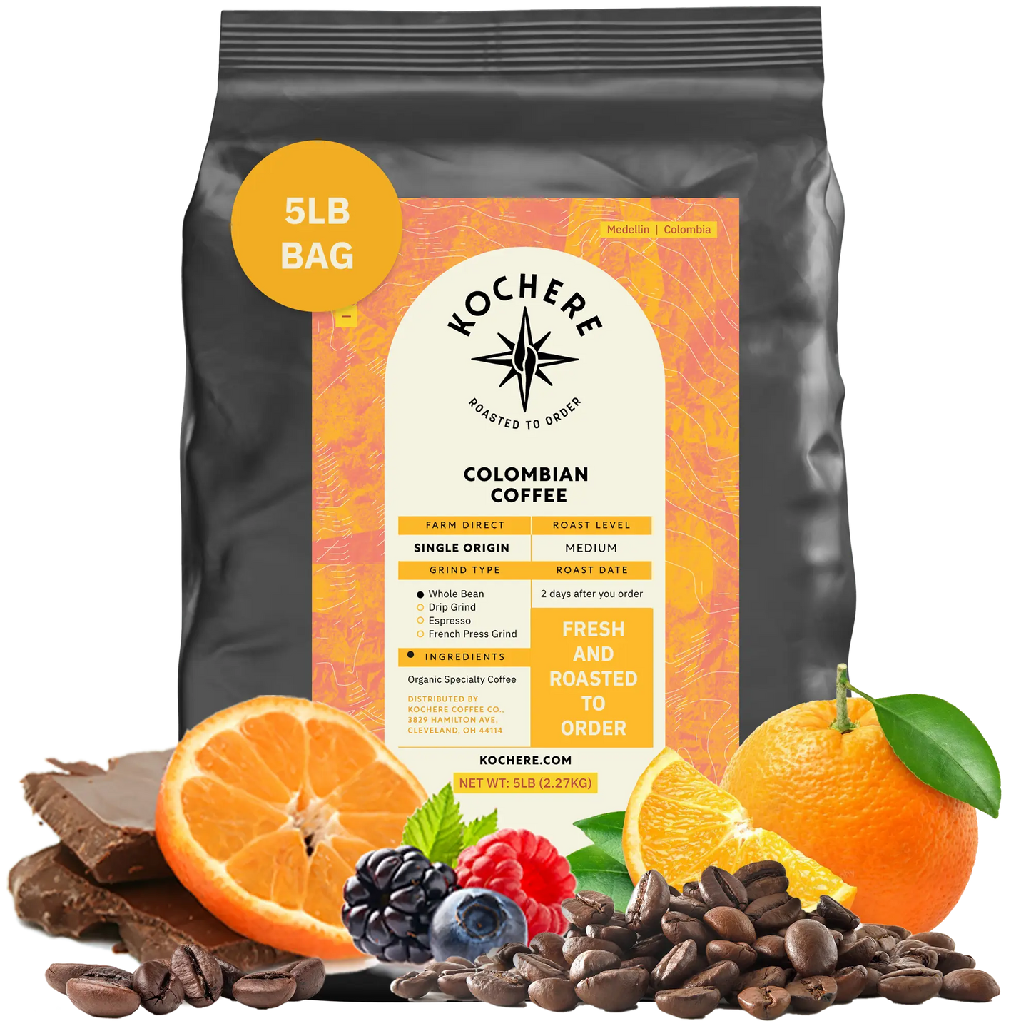 Kochere Coffee Colombian Medellin Single Origin Medium Roast - Dried Orange, Berry Notes