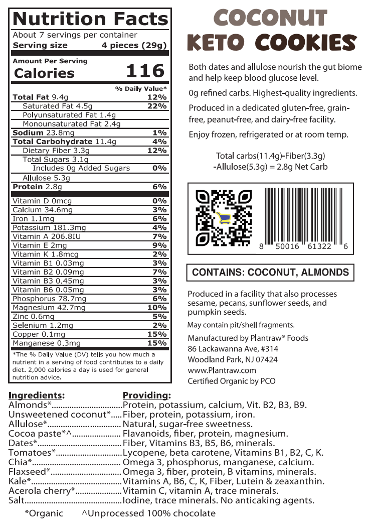 Coconut Keto Cookies (7oz) - Vegan, Organic, Gluten-Free, 0g Refined Carbs. 2.8g Net Carbs.