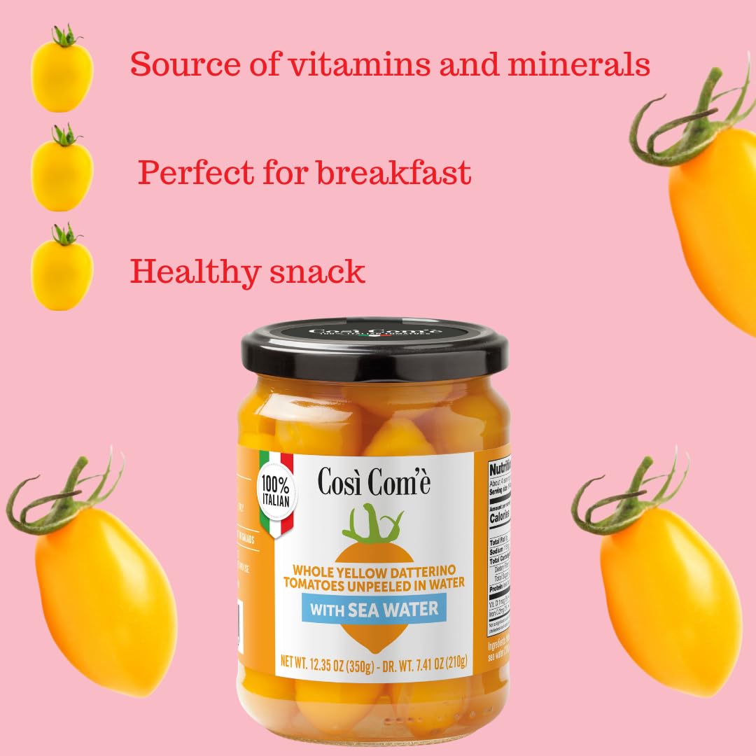Così Comè, Whole Yellow Datterini Tomatoes in Sea Water, (12.354 oz) 350g