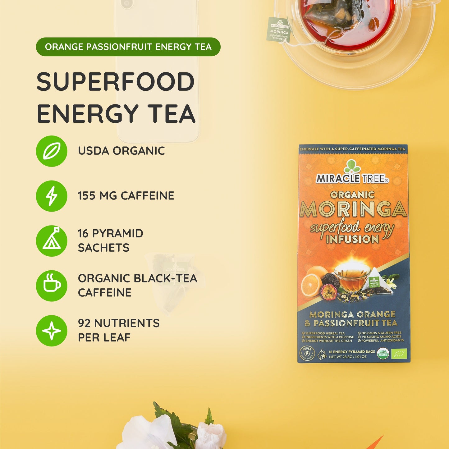 Organic Moringa Energy Tea - Orange Passionfruit - Natural Coffee Alternative