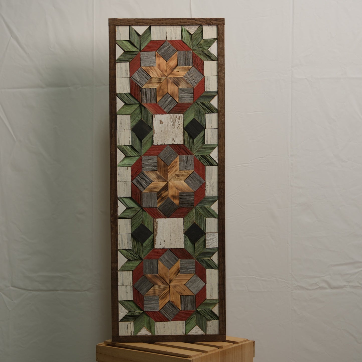 Handmade Amish Barn Quilt Banner Wall Art – 10.5in x 30in Reclaimed Wood Mosaic