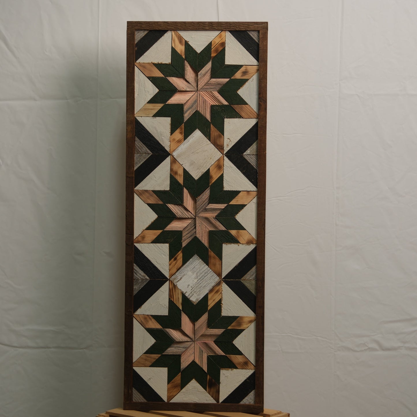 Handmade Amish Barn Quilt Banner Wall Art – 10.5in x 30in Reclaimed Wood Mosaic