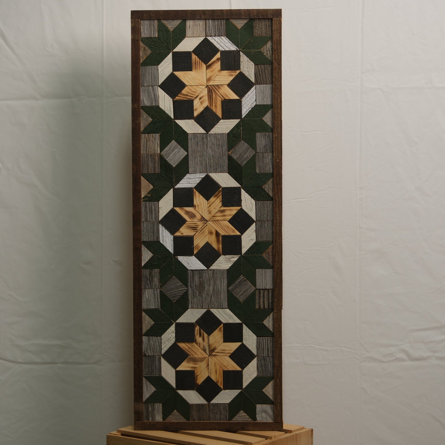 Handmade Amish Barn Quilt Banner Wall Art – 10.5in x 30in Reclaimed Wood Mosaic