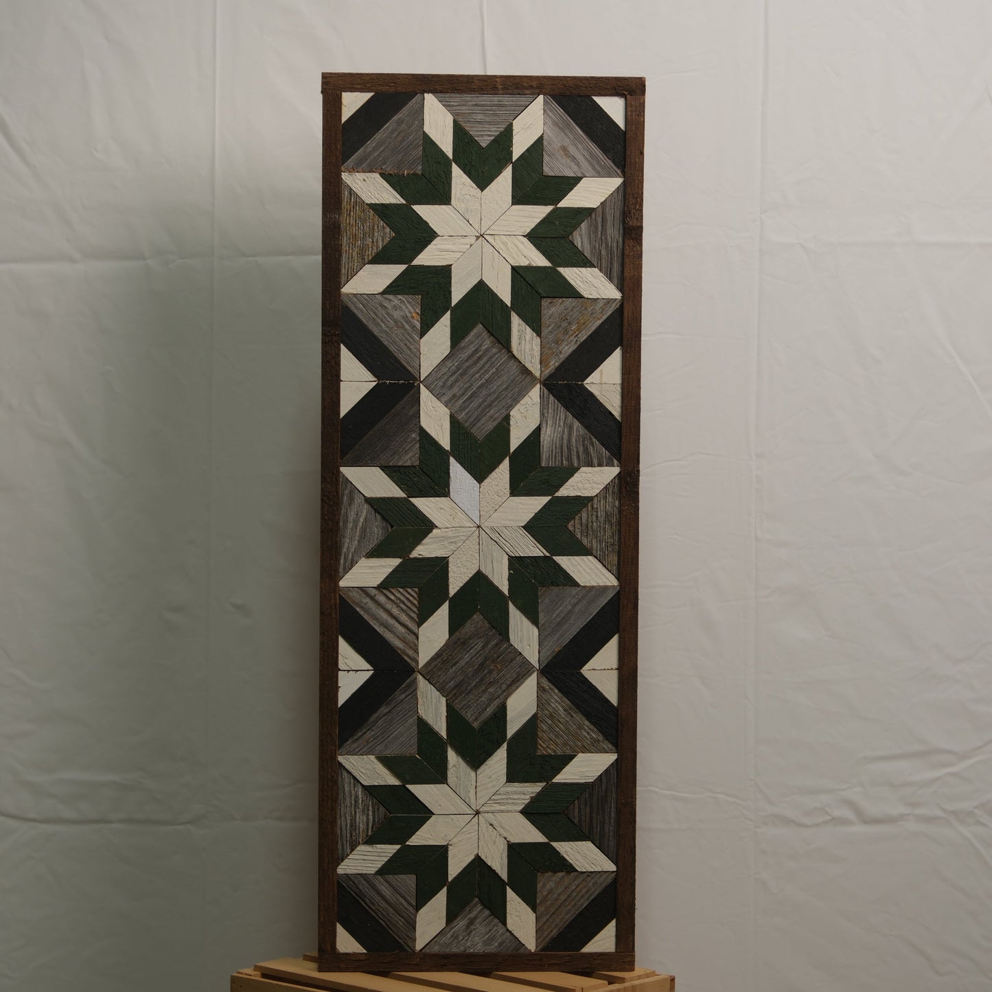 Handmade Amish Barn Quilt Banner Wall Art – 10.5in x 30in Reclaimed Wood Mosaic