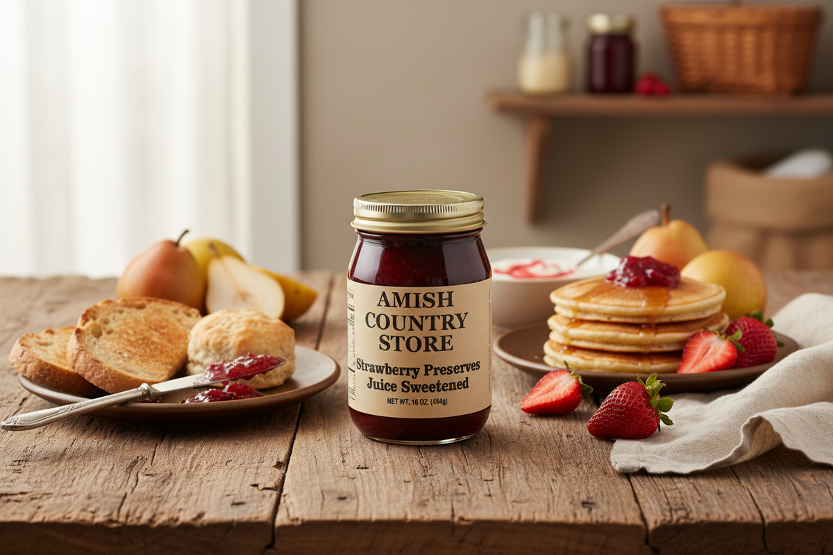 Juice-Sweetened Strawberry Preserves | Amish Country Store | 16 oz
