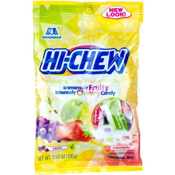 Morinaga Hi Chew Original Mix Bag Chewy Candy Strawberry, Green Apple, Grape Flavors, 3.53 oz