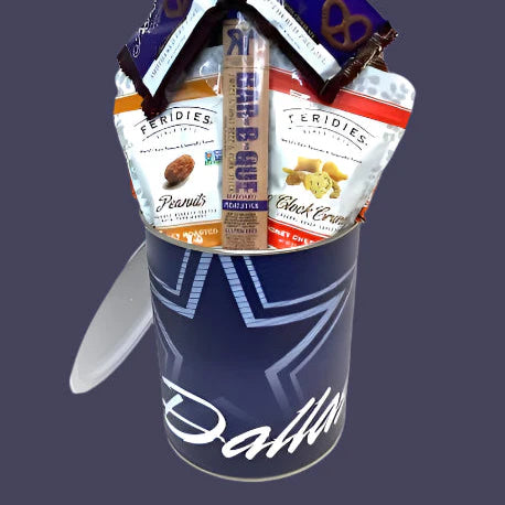 Dallas Cowboys Gift Tin Basket - Savory or Sweet Snacks - Made in USA