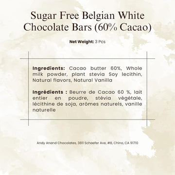 Andy Anand Sugar Free Belgian Dark Chocolate Bars 60% Cacao – Stevia Sweetened, Gourmet Gift Box, Rich & Silky, 3 Pcs