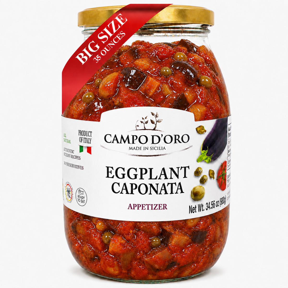 Campo D'Oro, Sicilian Eggplant Caponata, Appetizer, Big Jar, 34.5 oz