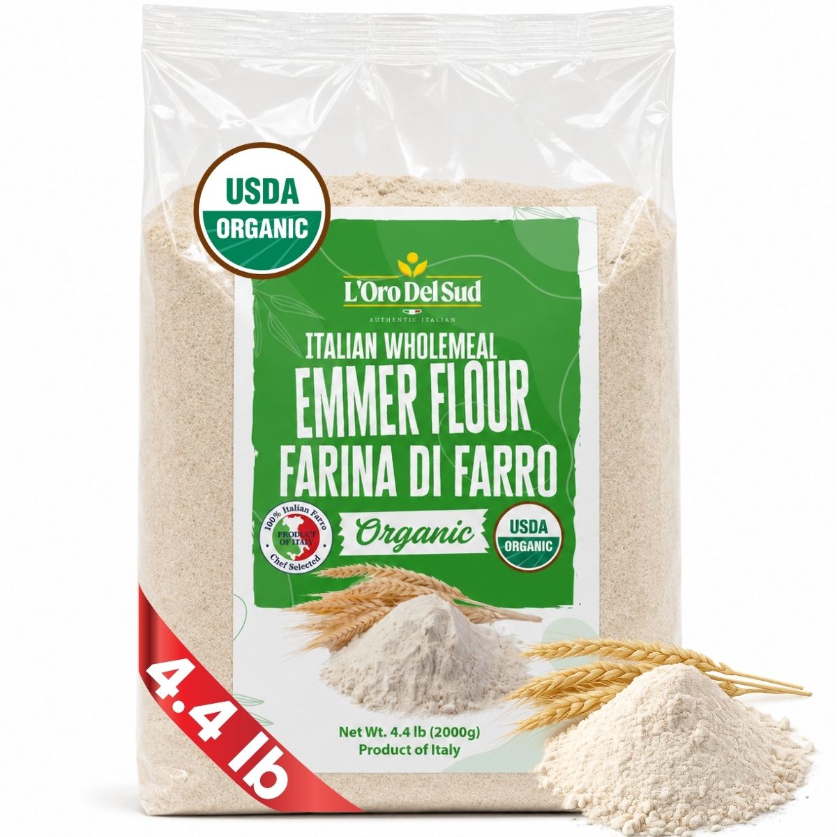 L'Oro Del Sud, Organic Emmer (Farro), (2 kg) 4.4 lb