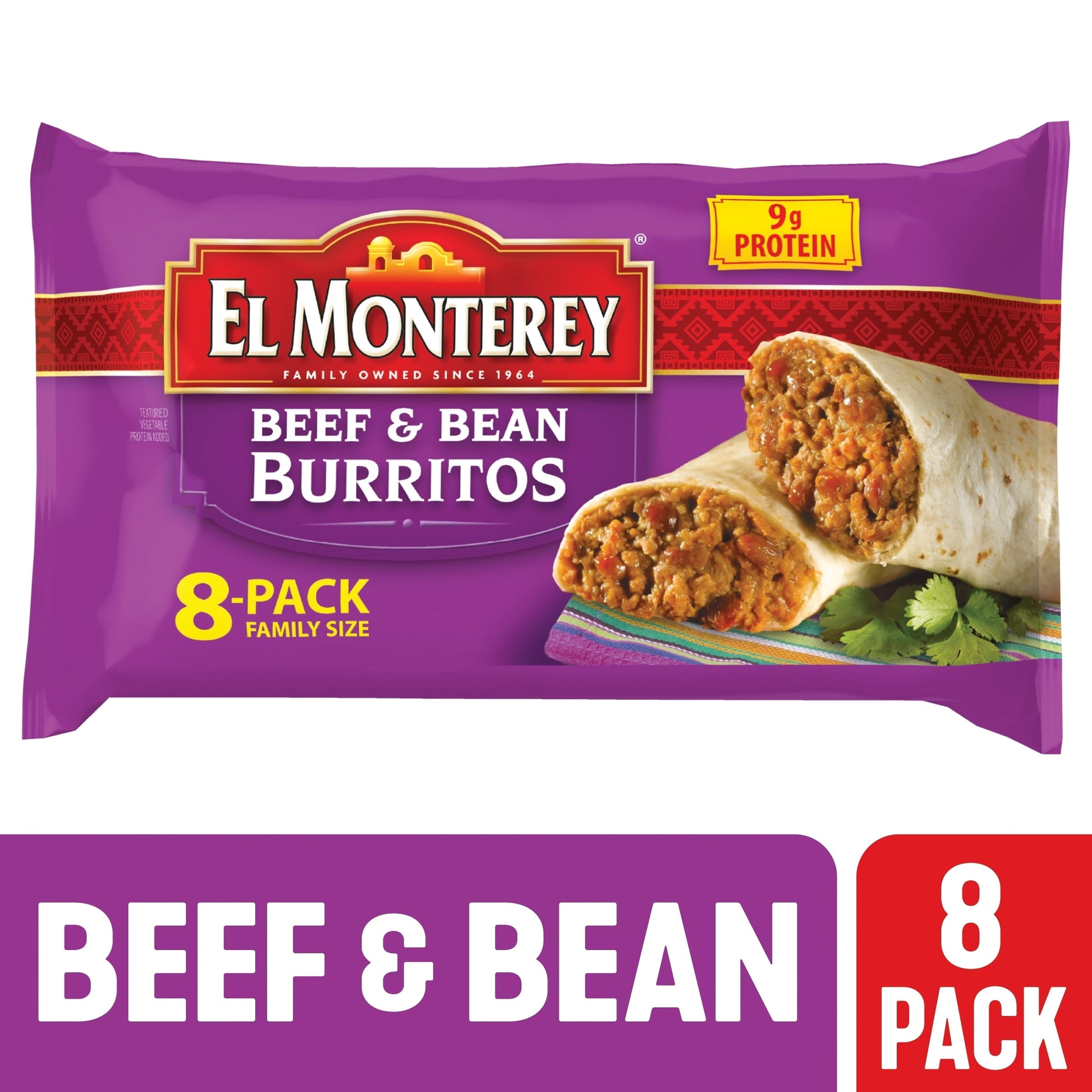 El Monterey Beef & Bean Burritos, 32 Oz, 8 Count (Frozen)