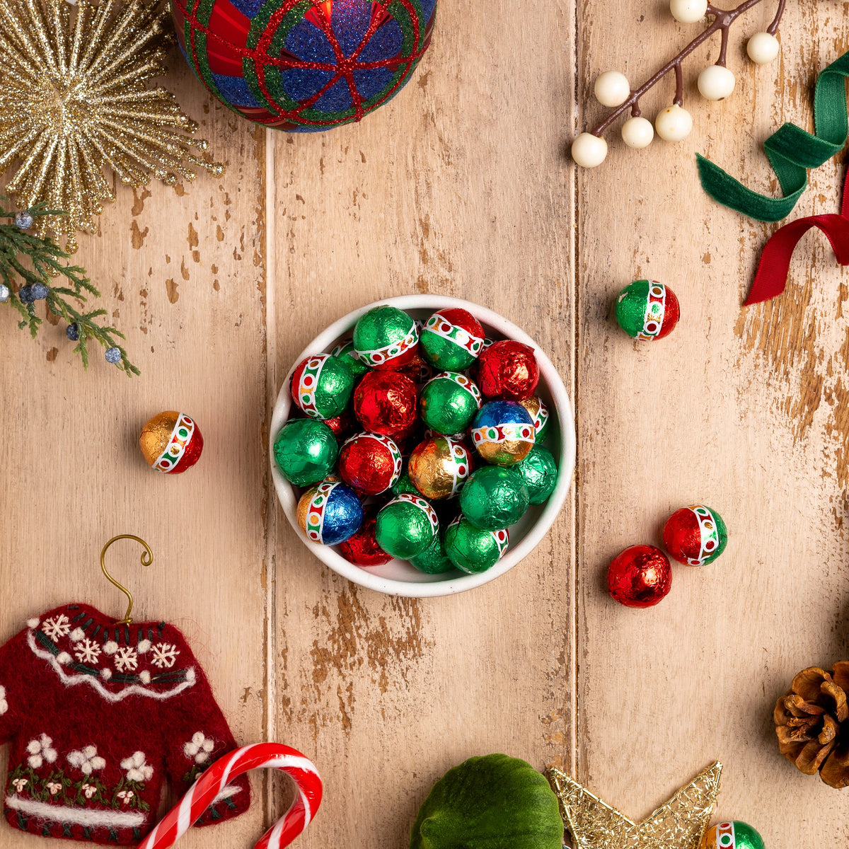 Milk Chocolate Christmas Foiled Balls - 6 oz.