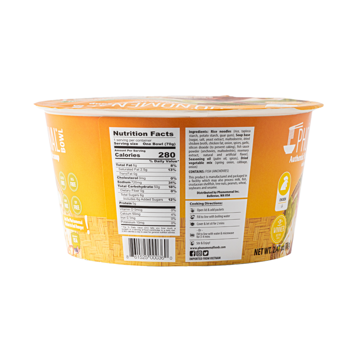Pho’nomenal Bowl Instant Chicken Pho (Case of 6 Bowls)