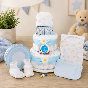 Blue Two-Tier Diaper Cake Gift Basket
